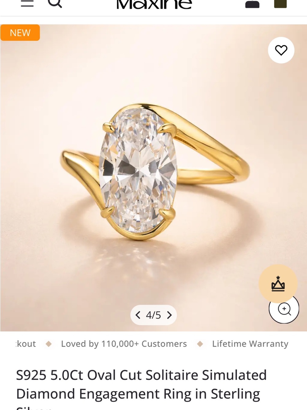 Maxine of Hollywood Gold Oval Simulated Diamond Solitaire Ring
